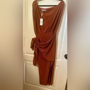 NWT Petal & Pup Shimmery Metallic Bronze Faux Wrap  Dress       Size M prom